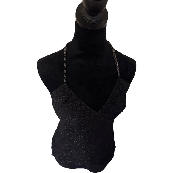 Express Design Studio Y2K Halter Top Beaded Details Size M  Black - Picture 1 of 4